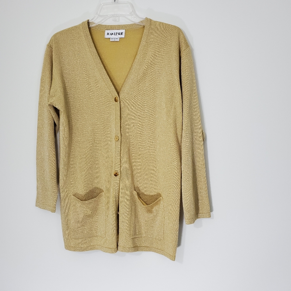 Joan Leslie Gold on Gold Button front Cardigan, Size Small